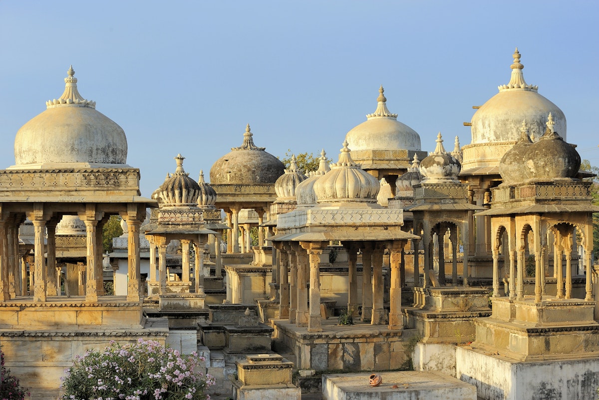 India, Rajasthan State, surroundings of Udaipur, Ahar site contains more than 250 cenotaphs of the maharanas of Mewar that were built over approximately 350 years. There are 19 chhatris that commemorate the 19 maharajas who were cremated here