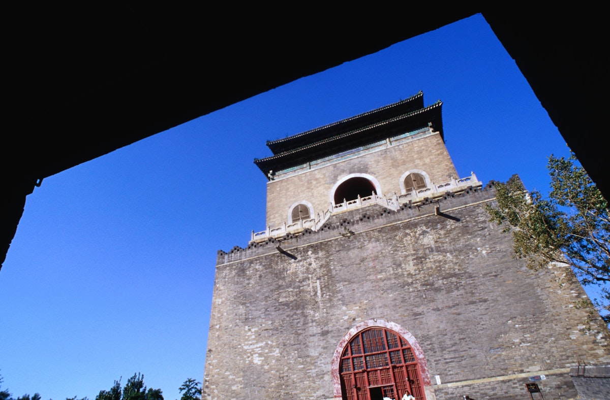 The 33 metre (108ft) Bell Tower in Dongcheng, Beijing. The tower was first constructed during the Ming dynasty in 1420.
