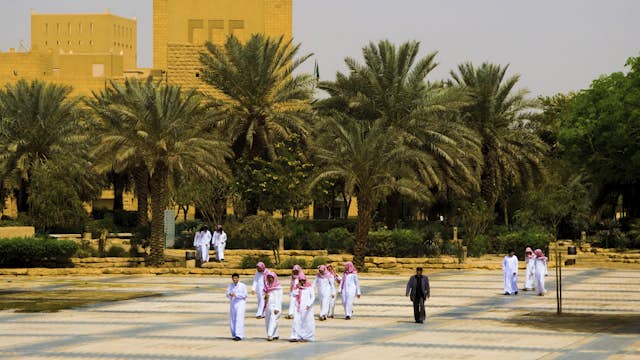 Students in square at National Museum, Riyadh, Riyadh Province, Saudi Arabia