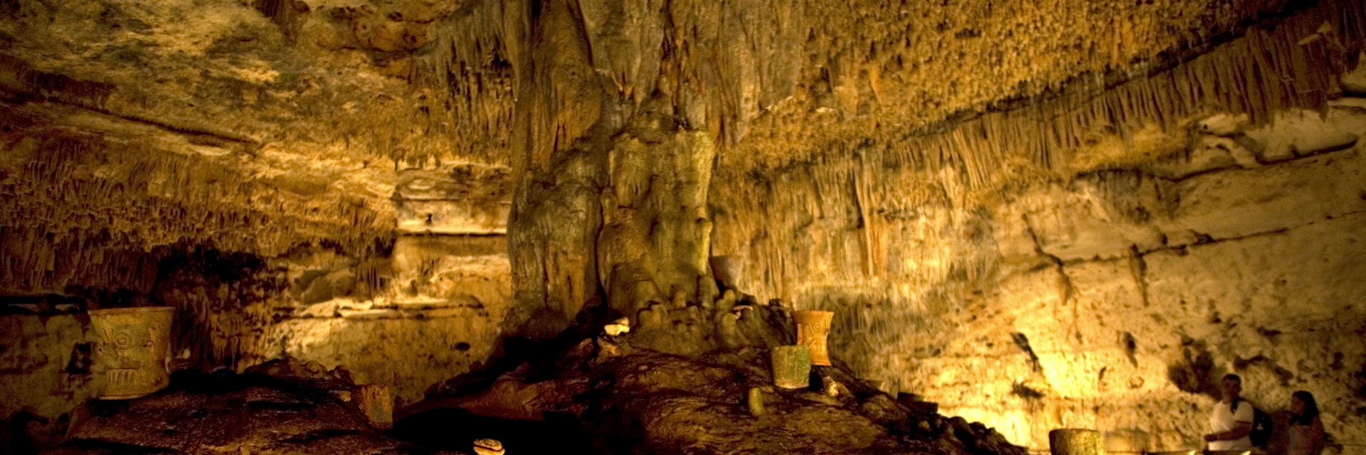 Pre-hispanic pottery is displayed in Balankanche cave near Chichen Itza on Mexico's Yucatan peninsula