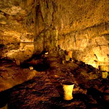 Pre-hispanic pottery is displayed in Balankanche cave near Chichen Itza on Mexico's Yucatan peninsula