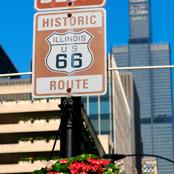 Street signs commemorating the start of the famous U.S. Route 66, Chicago, Illinois, USA