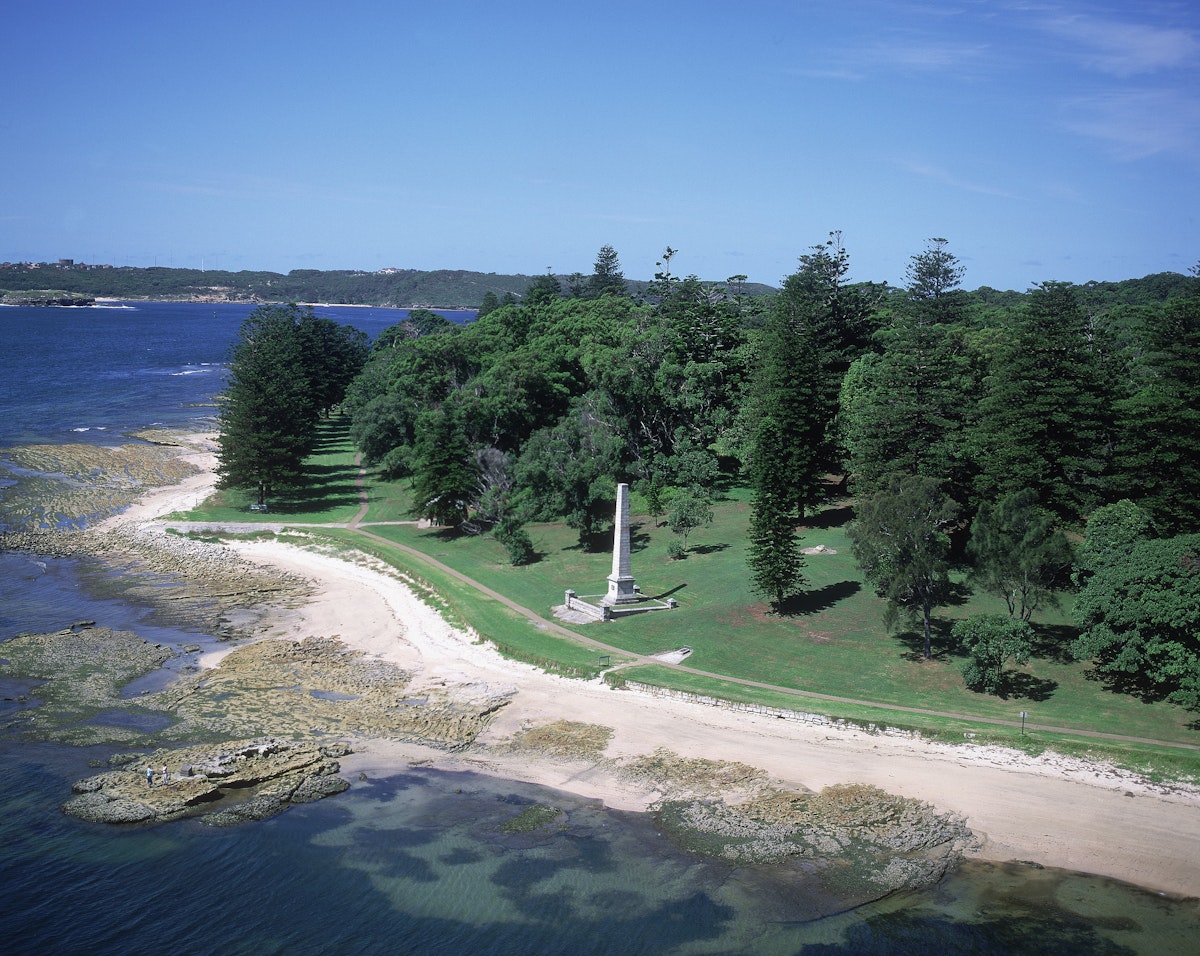 aerial view over captain cooks landing place, kurnell, sydney