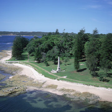 aerial view over captain cooks landing place, kurnell, sydney