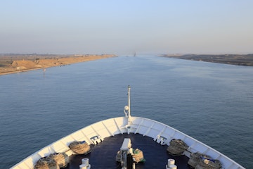 Cruise-ship Passing Through Suez Canal, Egypt.