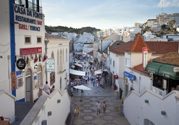 Portugal, Algarve, Albufeira, high angle view of crowded street