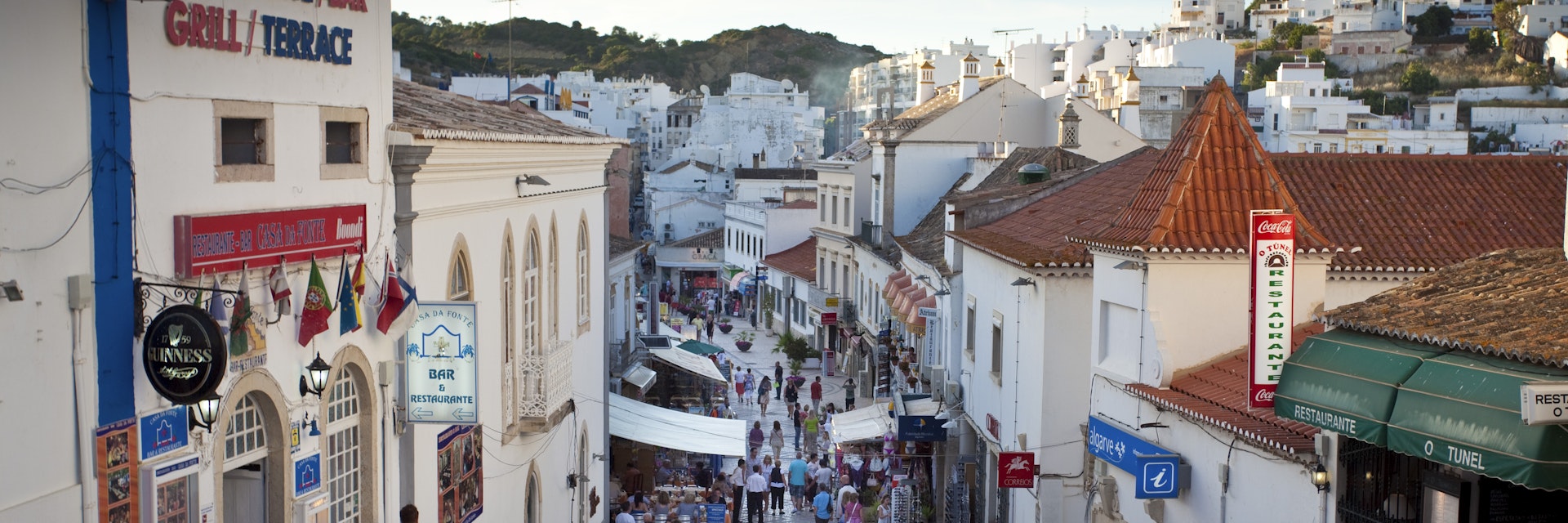 Portugal, Algarve, Albufeira, high angle view of crowded street