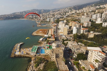 Paragliders above Jounieh, Beirut, Lebanon