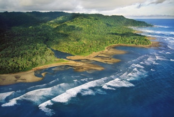 Rain forest coastline, aerial view, Osa Peninsula, Corcovado National Park, Costa Rica