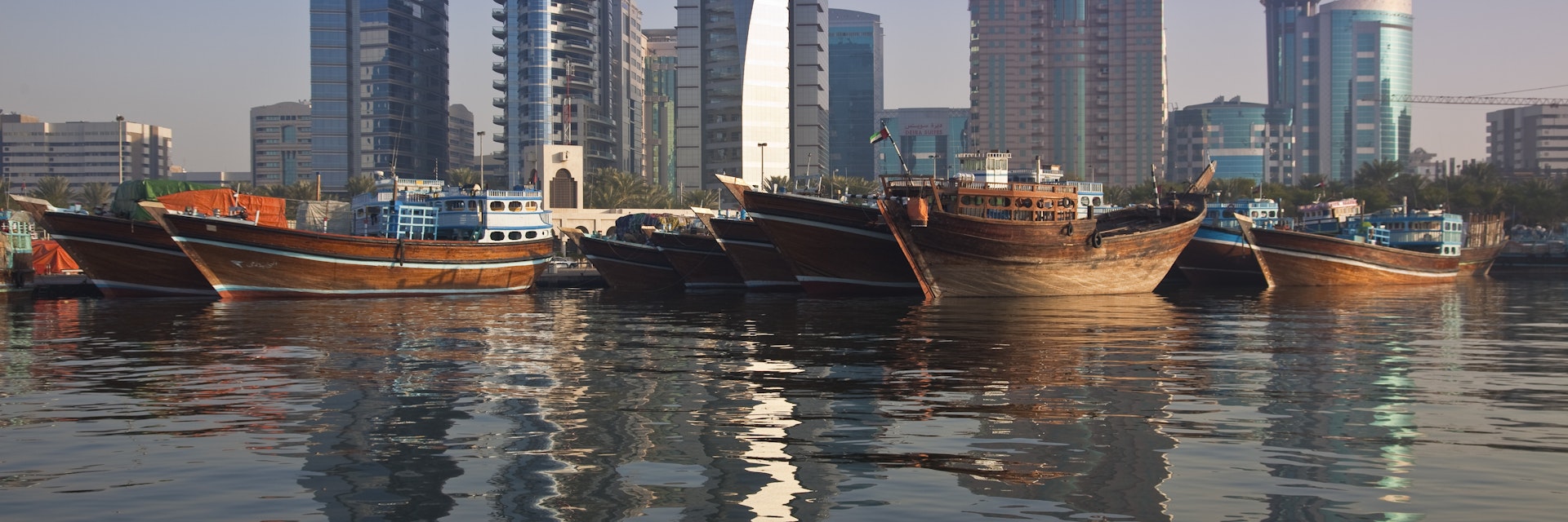 Cargo ships at dhow wharfage on Dubai Creek.