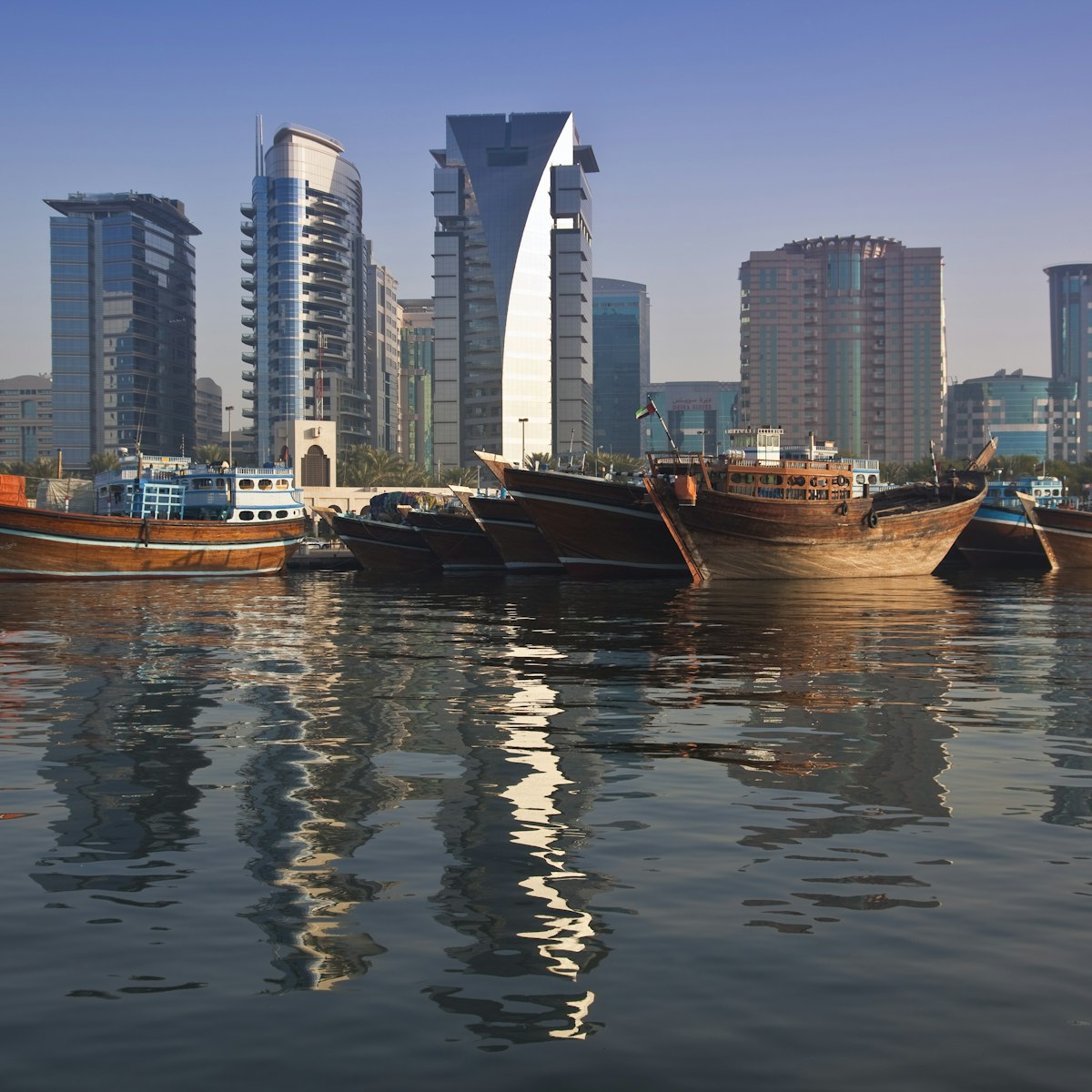 Cargo ships at dhow wharfage on Dubai Creek.