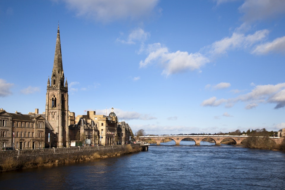 St Matthews Church and the River Tay, Perth, Perth and Kinross, Scotland