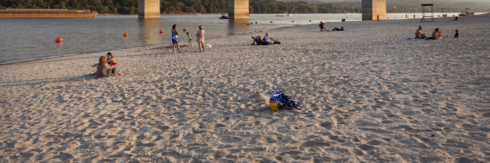 People on City Beach (Strand) on the Danube