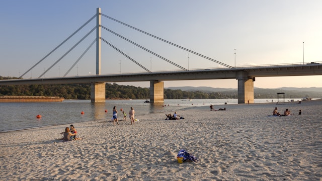 People on City Beach (Strand) on the Danube
