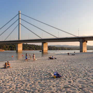People on City Beach (Strand) on the Danube