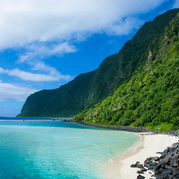 Turquoise water and white sand beach on Ofu Island, Manua Island group, American Samoa, South Pacific, Pacific