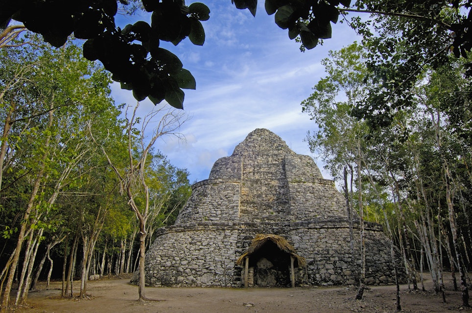 Small PYramid at Mayan ruins of Coba, Caribe. Quintana Roo state. Mayan Riviera. Yucatan Peninsula. Mexico