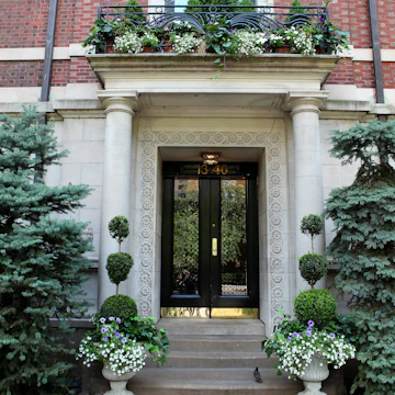 CHICAGO - JULY 21: Front door of the original Playboy Mansion in Chicago's Gold Coast, in Chicago, Illinois on JULY 21, 2013. (Photo By Raymond Boyd/Getty Images)...