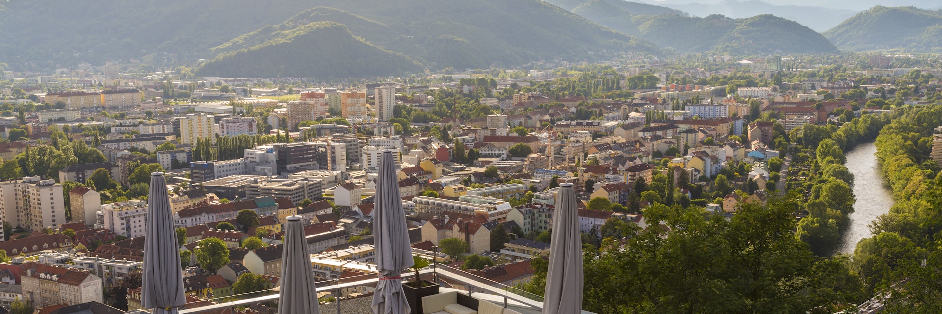 Cafe, Town View & Rooftops, Graz, Austria