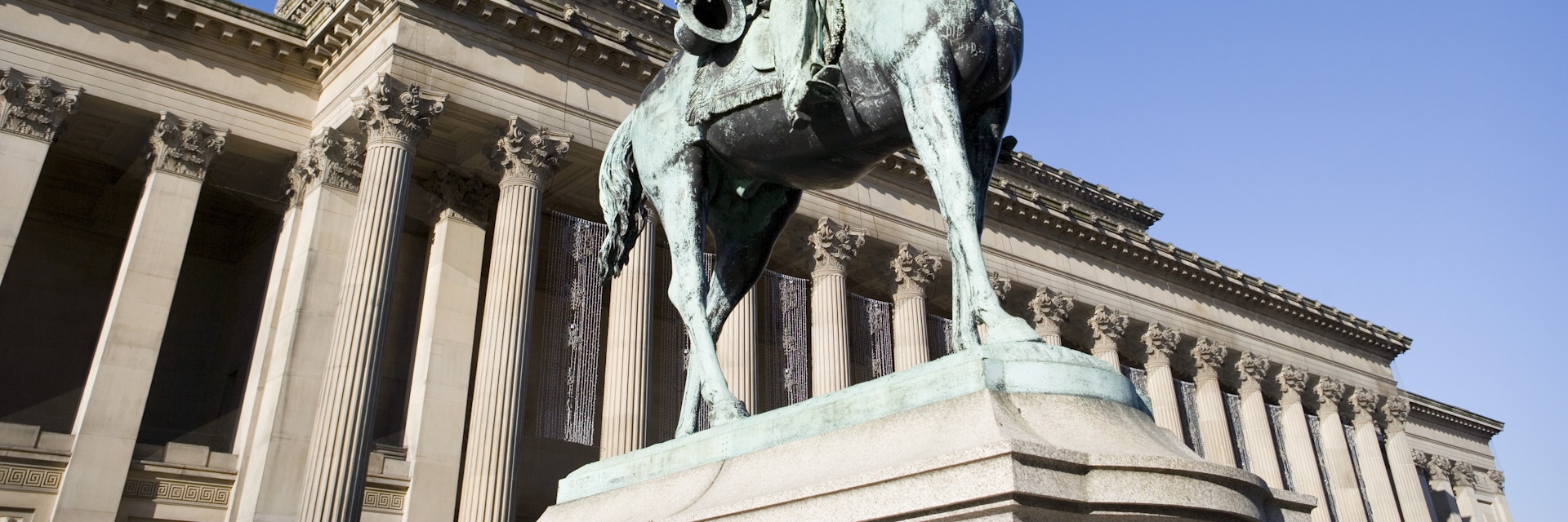 England, Liverpool, Equestrian Statue of Prince Albert, low angle view