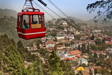 Overhead Cable Car houses in the background, Gun Hill, Mussoorie, Uttarakhand, India