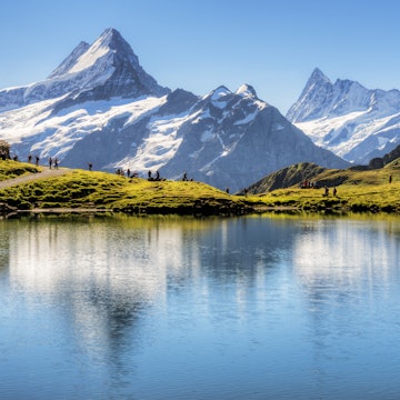 Bachalp lake with Schreckhorn and Finsteraarhorn