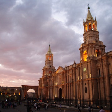 Sunset at Basilica Cathedral of Arequipa