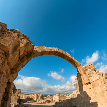 Saranta Kolones, a ruined medieval fortress. Paphos district, Cyprus