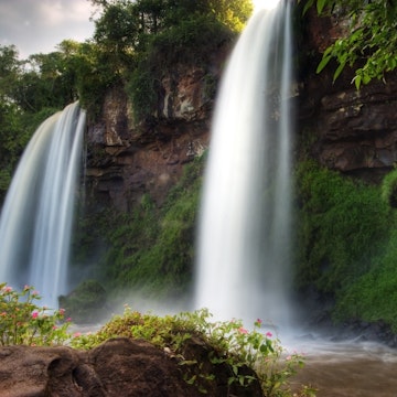 Double Falls at Iguazu Falls bordering Brazil and Argentina