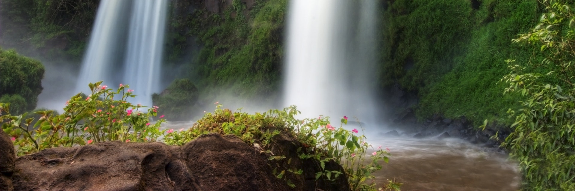 Double Falls at Iguazu Falls bordering Brazil and Argentina