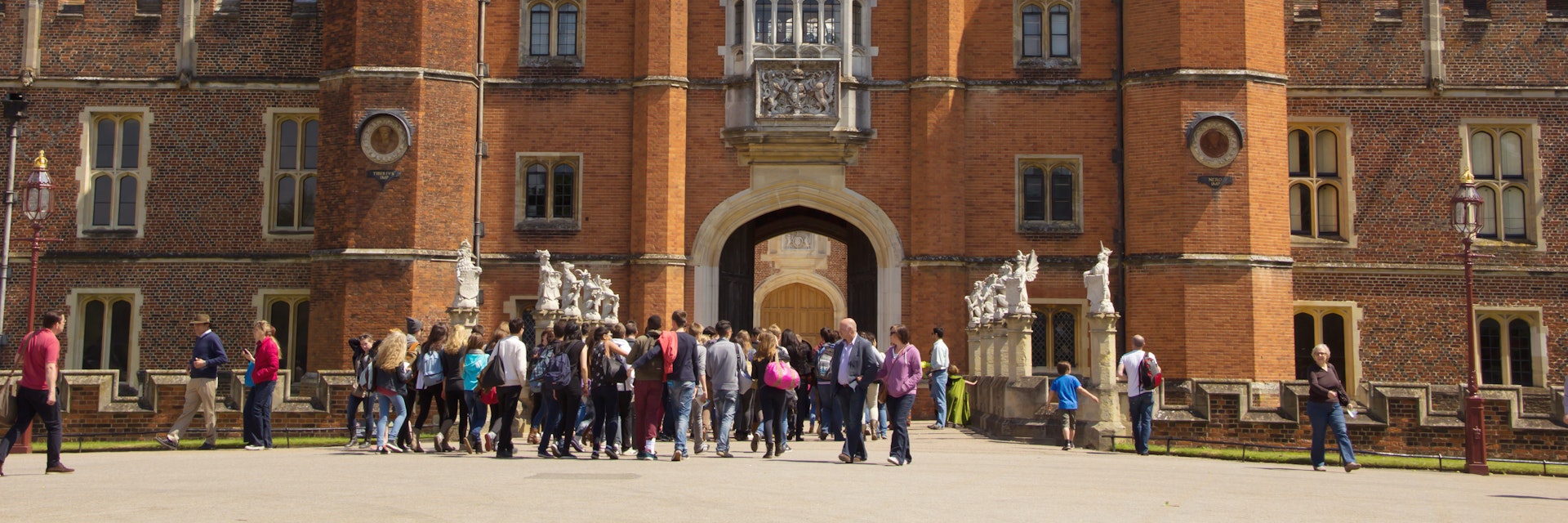 The main entrance to Hampton Court Palace, Richmond, London, England.