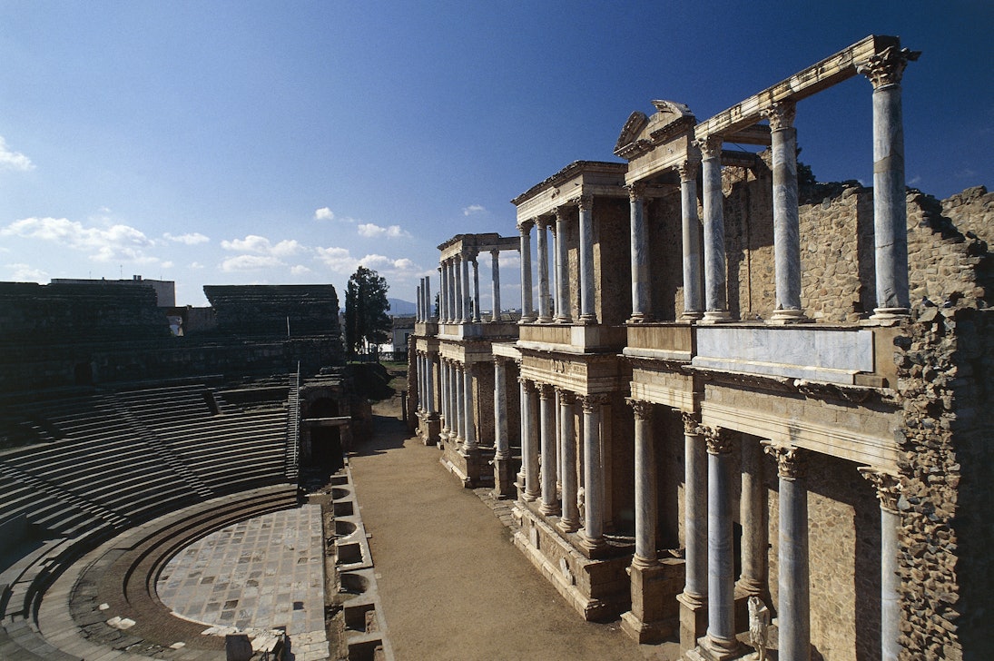 The Roman theatre of Merida (Unesco World Heritage List, 1993), Extremadura, Spain. Roman civilisation, 15-16 BC.