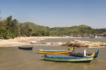 India, Karnataka, Fishing Boats On Kudle And Om Beaches
