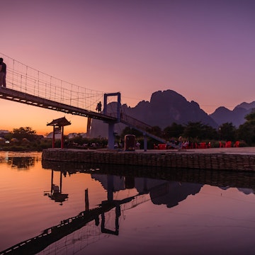 Sunset over the Nam Song River in Vang Vieng, Laos