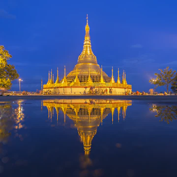 The reflection of Shwedagon Pagoda, Myanmar