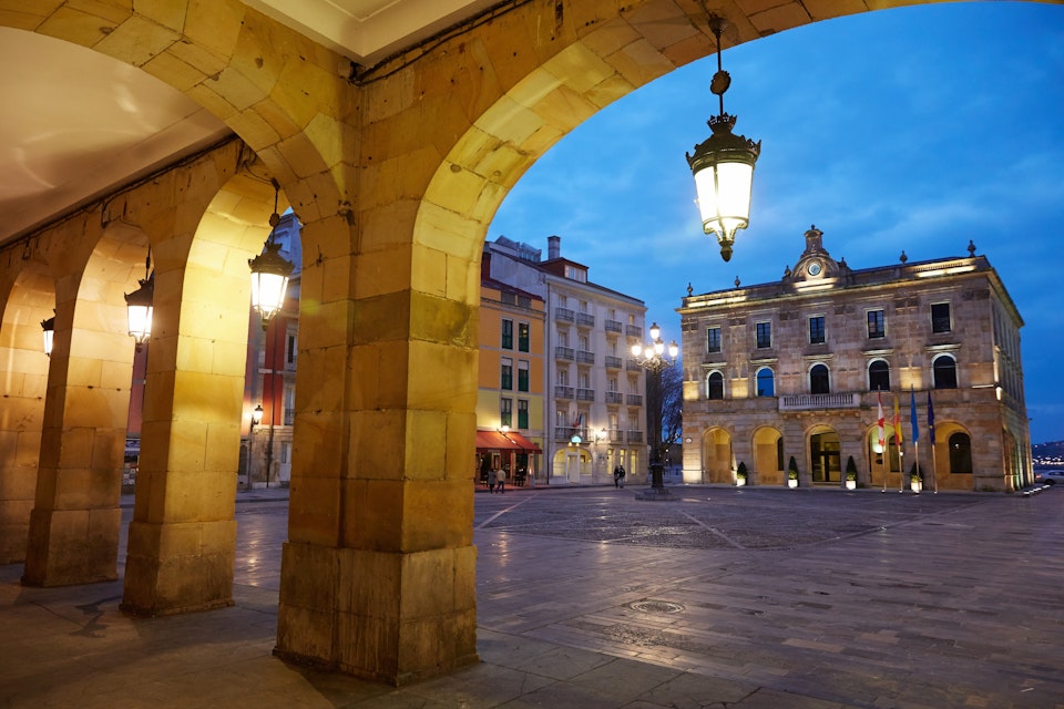 Main Square and Town Hall, Plaza Mayor, Gijon, Asturias, Spain
