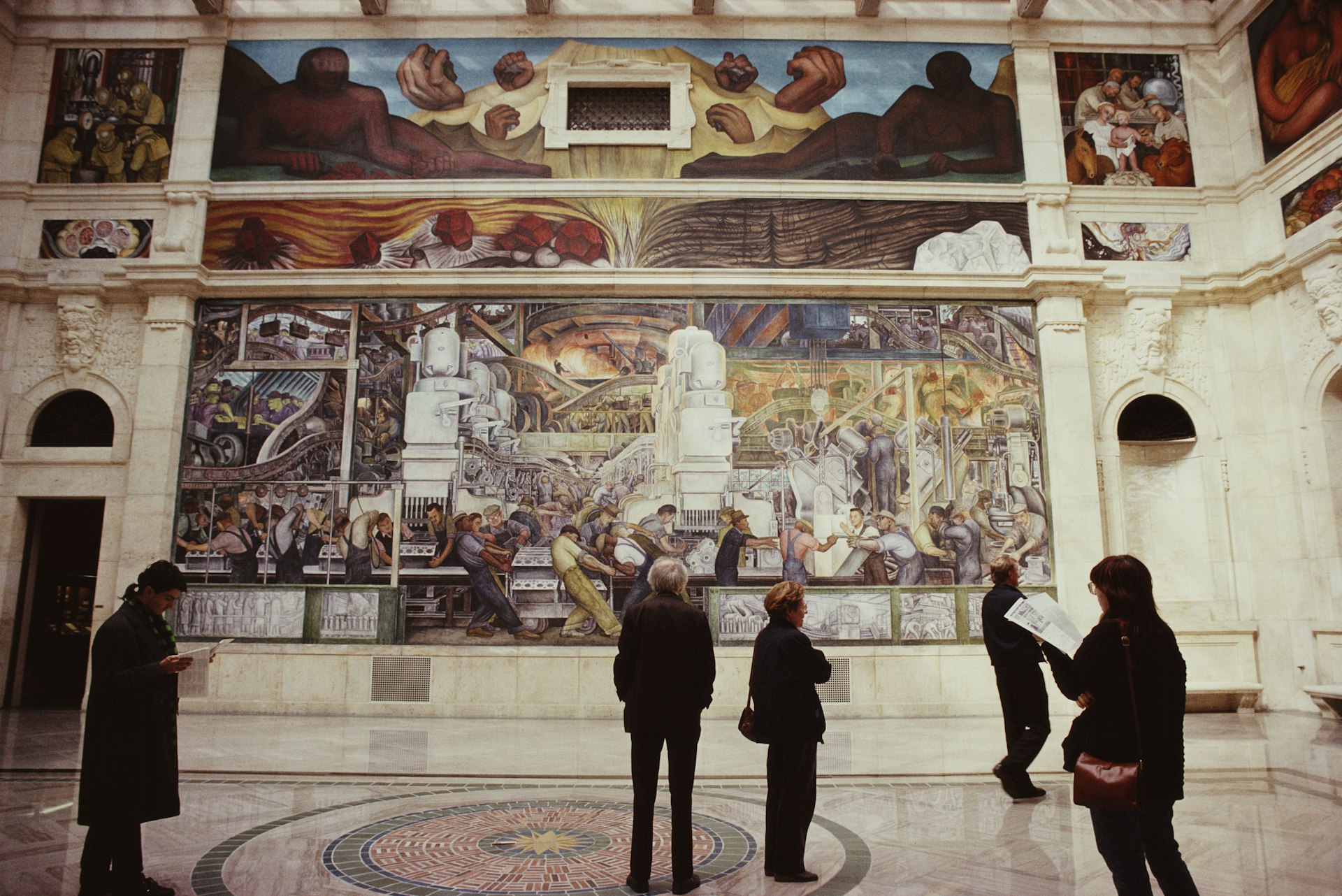 The North Wall of the Detroit Industry Murals, a series of frescoes by Mexican artist Diego Rivera at the Detroit Institute of Arts, Detroit, Michigan
