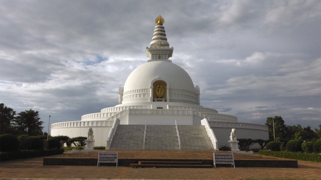 Frontal View of the World Peace Pagoda in Lumbini