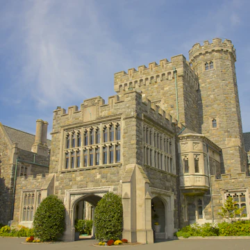 Stone castle under blue skies
