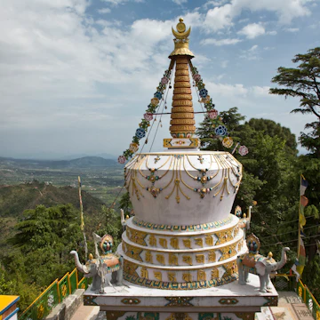 A Tibetan Stupa On The Grounds Of The Tsuglagkhang Complex Which Is The Dalai Lamas Residence In Exile In Mcleod Gang, Dharmsala, India. (Photo By: Education Images/UIG via Getty Images)