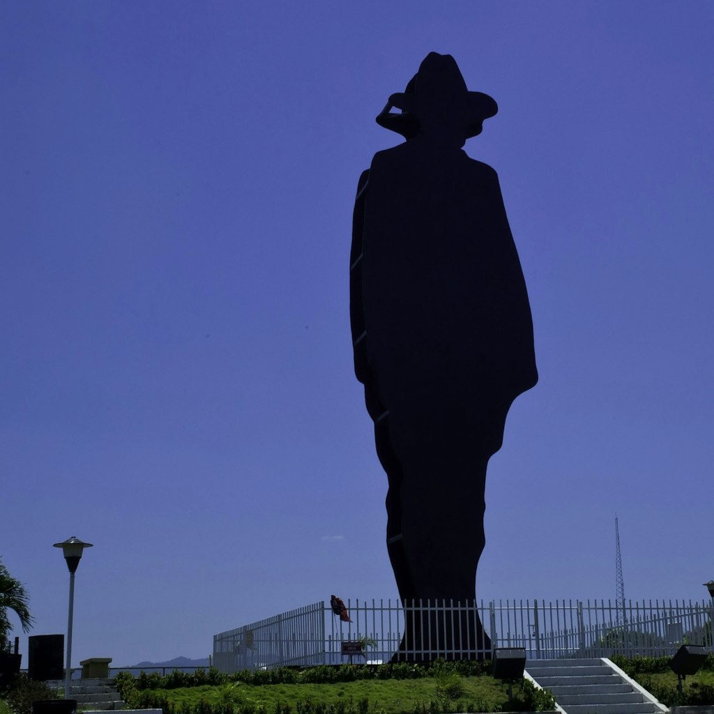 Silhouettes of statue of General Augusto Sandino in Managua, Nicaragua.