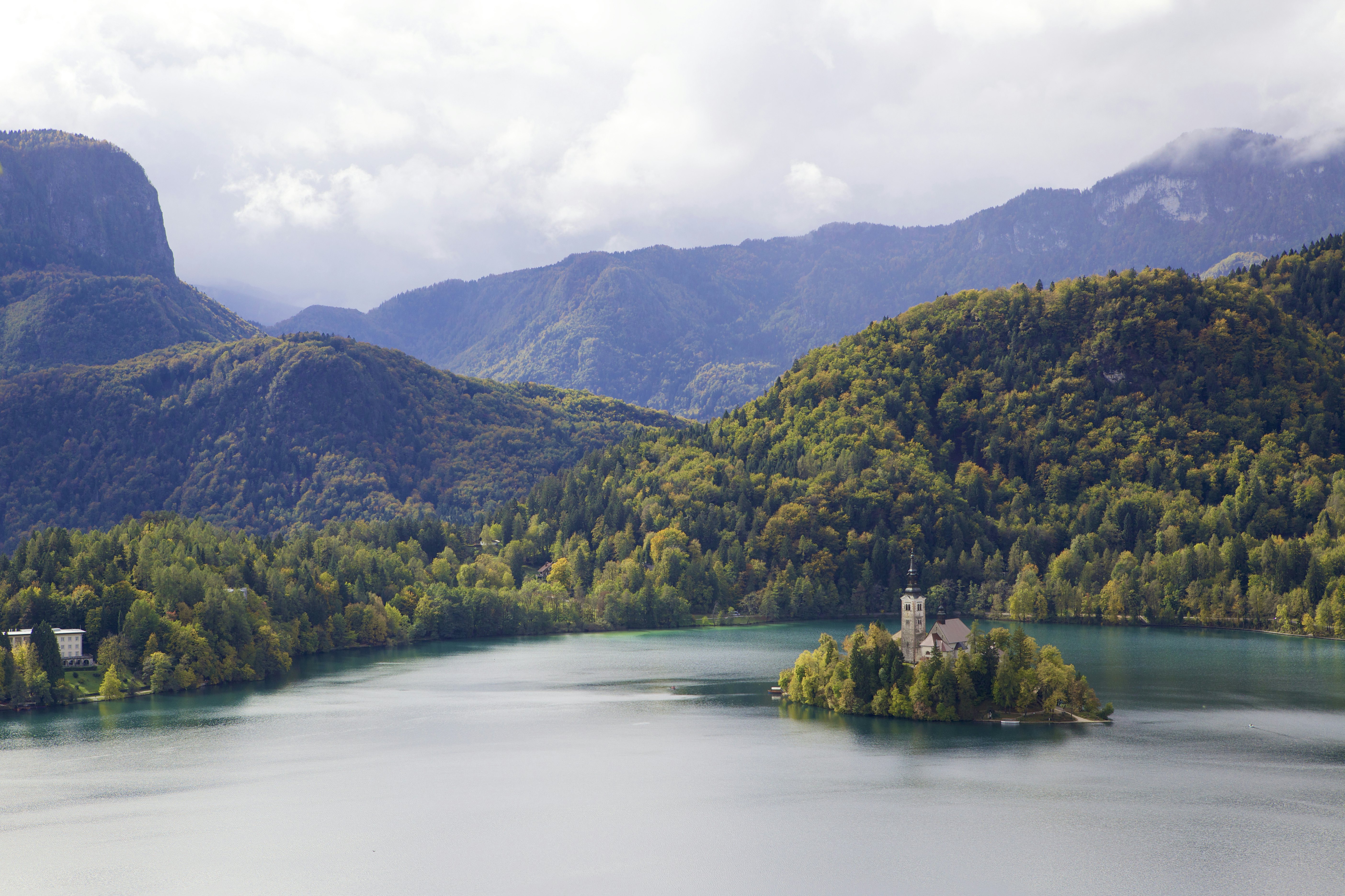 View of church on Bled Island, Lake Bled, Slovenia