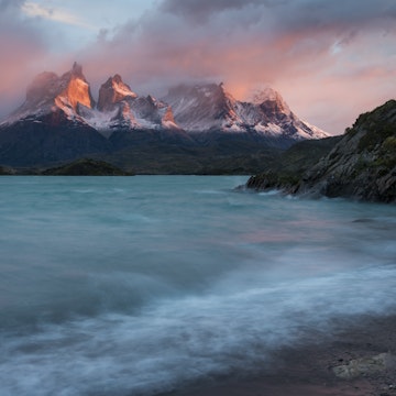 Dawn over Lago Pehoe, Torres del Paine National Park, Patagonia, Chile
