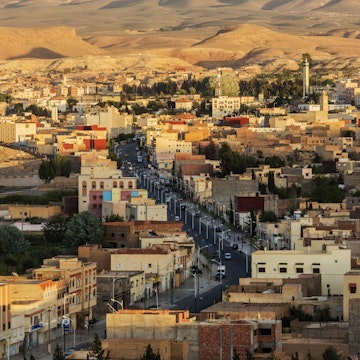 Aerial view of Midelt cityscape in shadow, Morocco