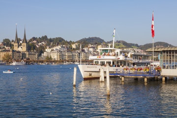 Excursion boat at landing stage in Lucerne
