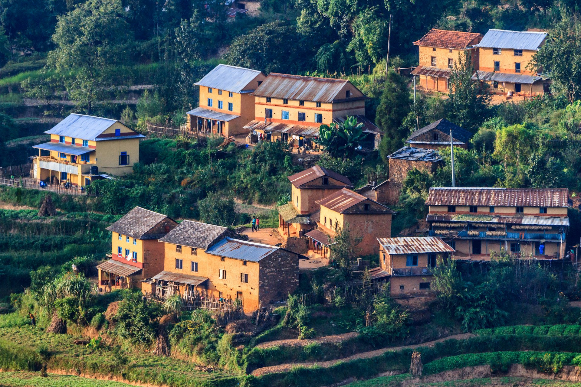 Village with terraced fields above Nagarkot, Nepal