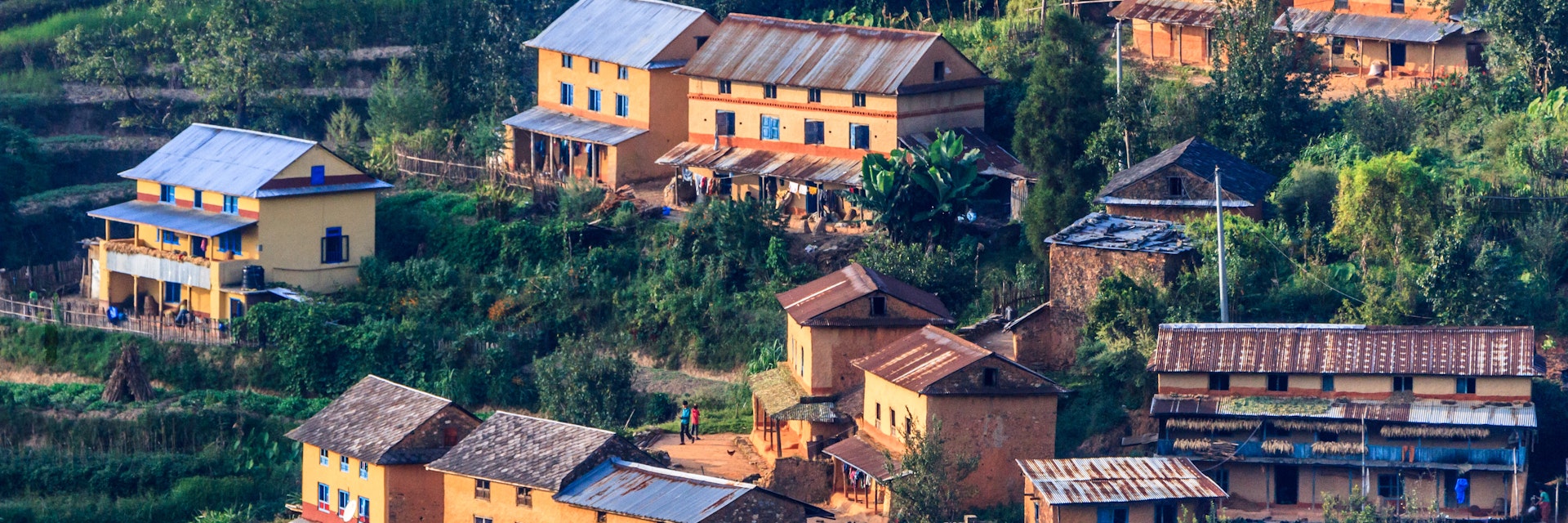 Village by terraced field, Nagarkot, Nepal
