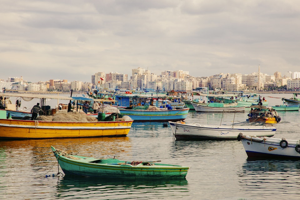 Boats in harbour, Alexandria, Egypt