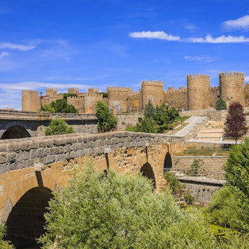 The walled town and the Romanesque bridge