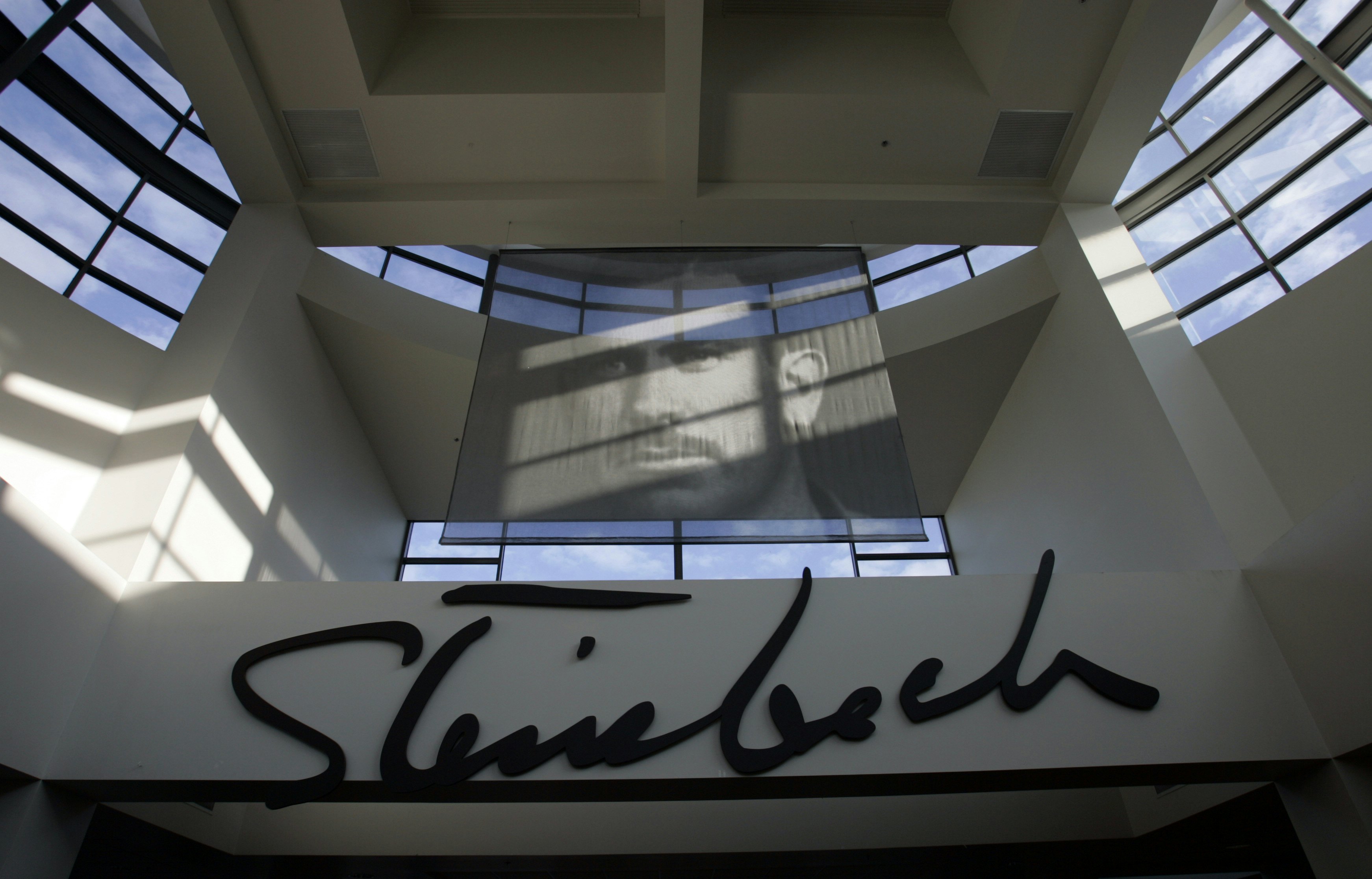 Portrait of John Steinbeck inside the lobby of the National Steinbeck Center in downtown Salinas. The spinach scare is only the latest bad news for Salinas. The biggest city in Monterey County was so broke it nearly shut its libraries two years ago. It s also the least affordable city in the U.S., with the biggest gap between wages and home prices.  (Photo by Stephen Osman/Los Angeles Times via Getty Images)